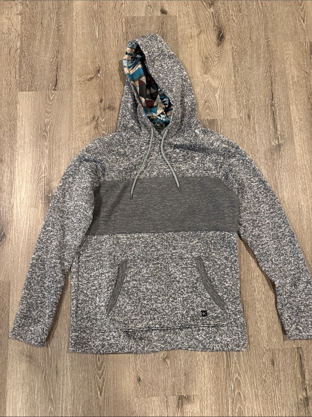 Men's Gray Departwest Marled Pullover Hoodie with Aztec Lined Hood